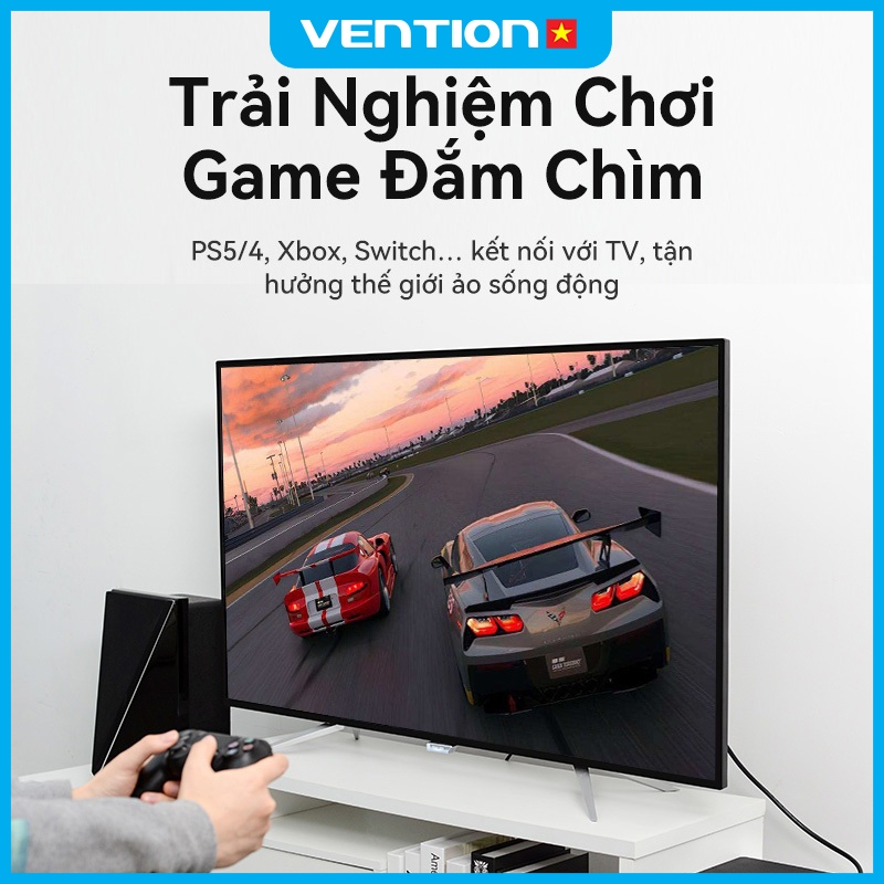 Cáp HDMI 2.0 Vention 4K 60Hz, Tốc Độ 18Gbps, Hỗ Trợ ARC HDCP 2.2, Đầu Cắm Mạ Vàng Dùng Cho TV PC PS4 Siêu Nét Chân Thực