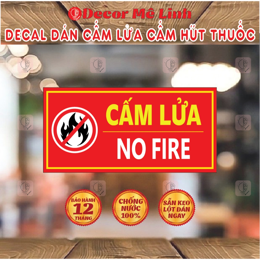 Decal Cấm Hút Thuốc, Cấm Lửa Dùng Cho Công Ty, Cửa Hàng, Shop🌈 Freeship - Chống Nước - Bóc Ra Dán Liền !!!