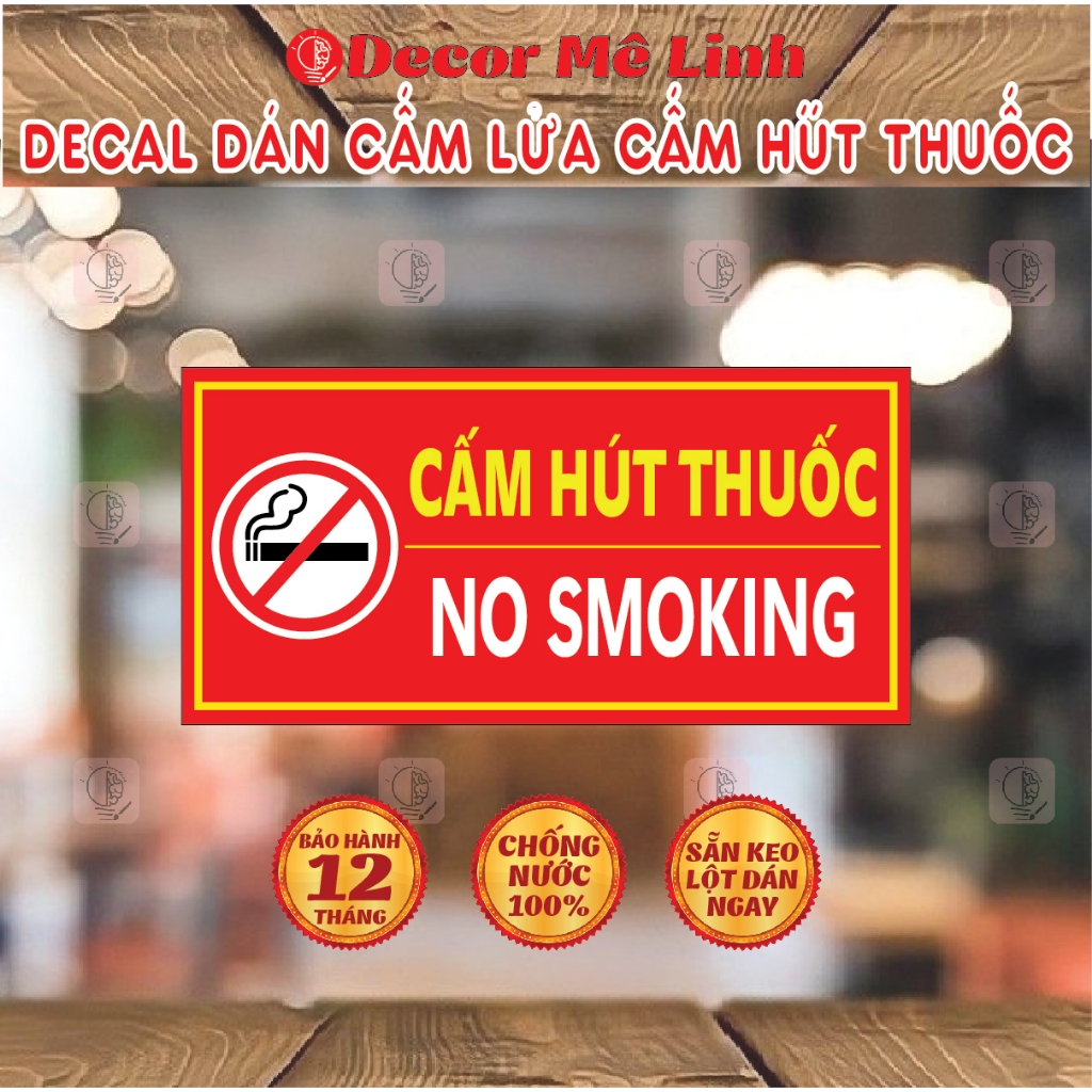 Decal Cấm Hút Thuốc, Cấm Lửa Dùng Cho Công Ty, Cửa Hàng, Shop🌈 Freeship - Chống Nước - Bóc Ra Dán Liền !!!