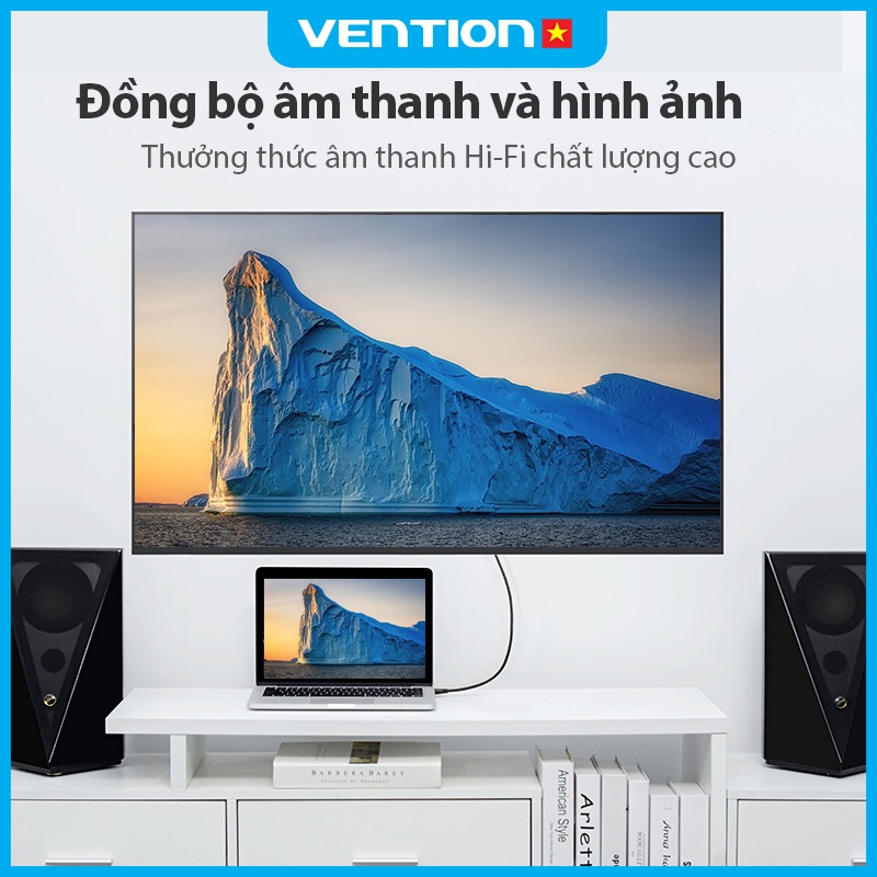 Cáp HDMI 2.0 Vention 4K 60Hz  Siêu Mỏng Cho PC Xbox Màn Hình Chơi Game Đầu Mạ Vàng, Vỏ PVC Bền Chắc Hình Ảnh Săc Nét