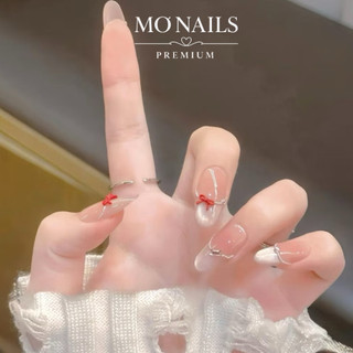 Nailbox Thiết Kế, Móng Úp, Móng Tay Giả Thạch Hồng Ombre Mắt Mèo Ánh Trăng Dây Bi Dễ Thương P24