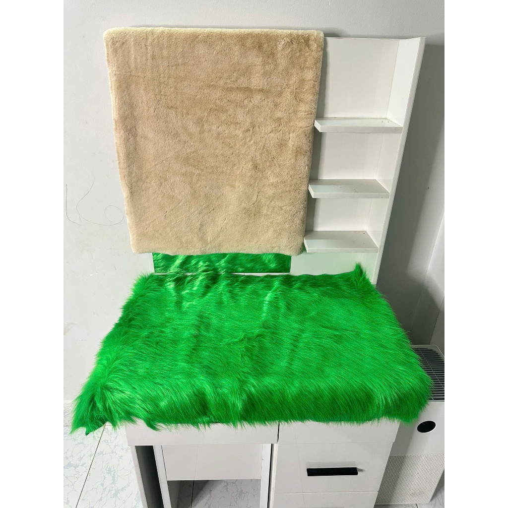 Thảm lông trải bàn trang điểm , thảm lông trải kệ tủ , thảm lông chụp hình màu xanh lá lông dài 5cm