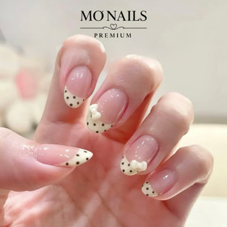 Nailbox Thiết Kế, Móng Úp, Móng Tay Giả Thạch Hồng Nude Fench Chấm Bi Nơ Mini Siêu Dễ Thương P25