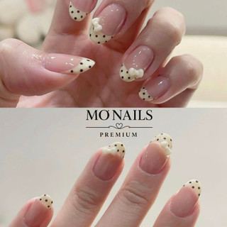 Nailbox Thiết Kế, Móng Úp, Móng Tay Giả Thạch Hồng Nude Fench Chấm Bi Nơ Mini Siêu Dễ Thương P25