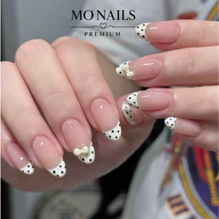 Nailbox Thiết Kế, Móng Úp, Móng Tay Giả Thạch Hồng Nude Fench Chấm Bi Nơ Mini Siêu Dễ Thương P25