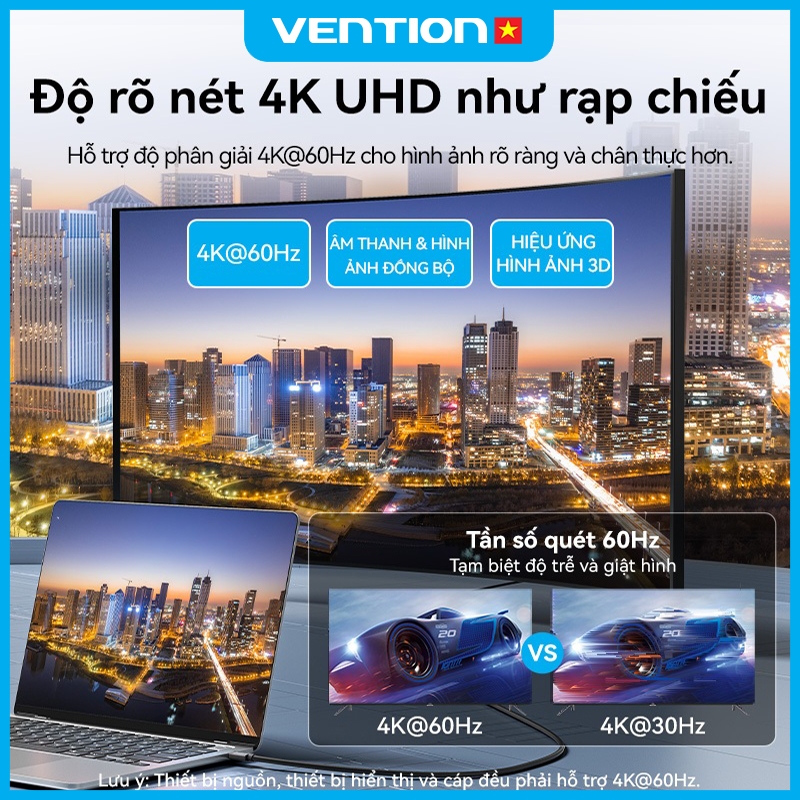 Cáp Chuyển Đổi Type C sang HDMI Vention 4K 60Hz Chuyển Đổi Tương Thích Giữa Điện Thoại Máy Tính TV