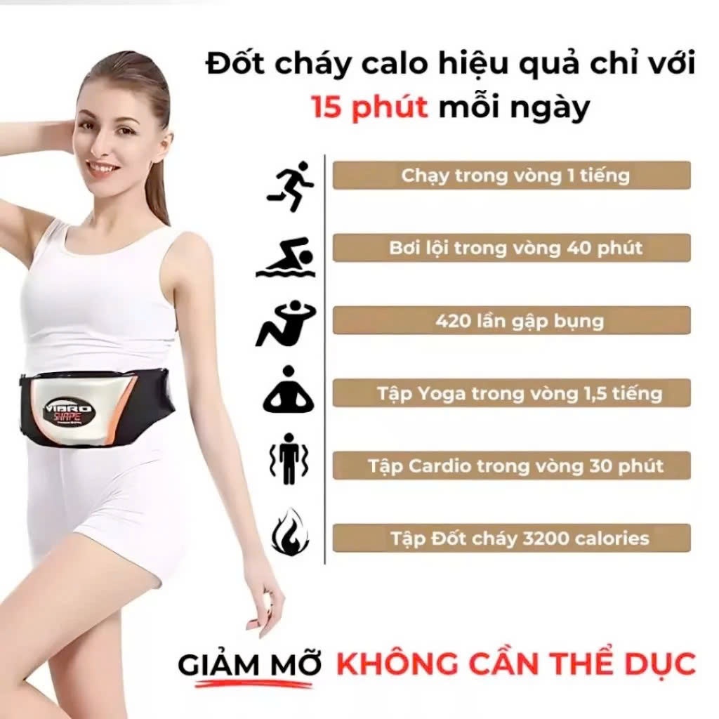 Đai Massage Tập Bụng Rung Nóng Giảm Mỡ Nhanh, Máy Mát Xa Đốt Mỡ Toàn Thân Bắp Tay Chân VibroShape
