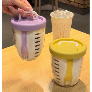 Salad Cup- Cốc Đựng Salad, Trái Cây 2 Lớp Có Nĩa, Cốc Salad Di Động -TotoMoo.homedecor