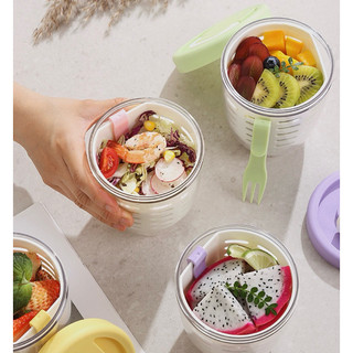 Salad Cup- Cốc Đựng Salad, Trái Cây 2 Lớp Có Nĩa, Cốc Salad Di Động -TotoMoo.homedecor