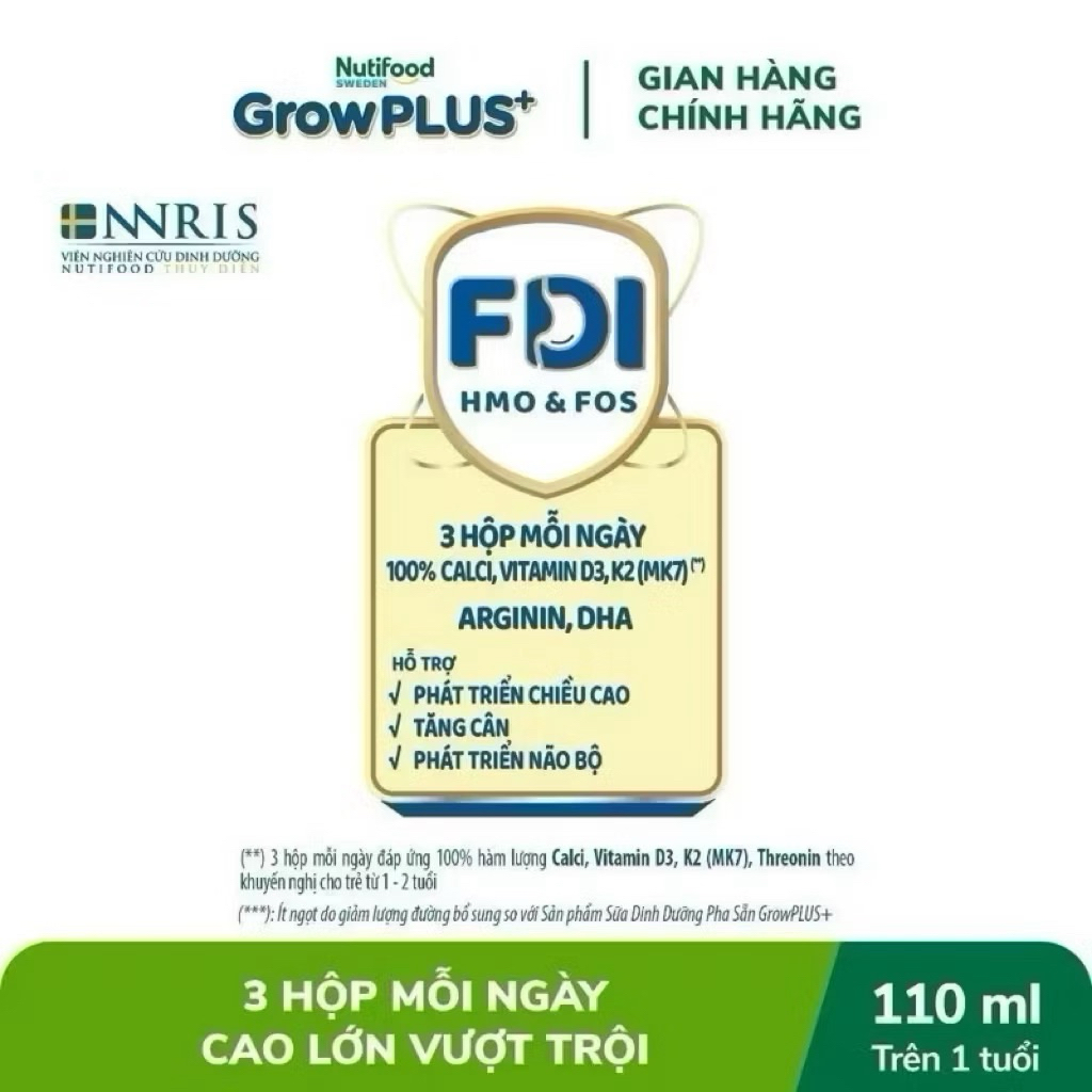 COMBO 2 Thùng 48 Hộp Sữa Bột Pha Sẵn Nutifood Sweden GrowPLUS+ Bạc - 110ml [Cao Lớn Vượt Trội]