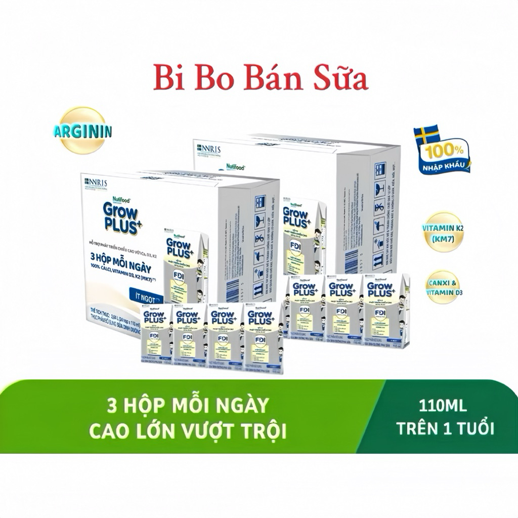 COMBO 2 Thùng 48 Hộp Sữa Bột Pha Sẵn Nutifood Sweden GrowPLUS+ Bạc - 110ml [Cao Lớn Vượt Trội]