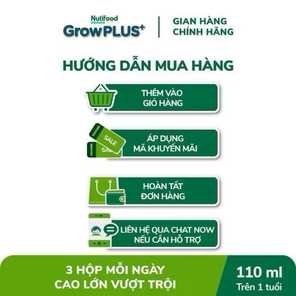 COMBO 2 Thùng 48 Hộp Sữa Bột Pha Sẵn Nutifood Sweden GrowPLUS+ Bạc - 110ml [Cao Lớn Vượt Trội]