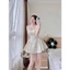 Váy 2 Dây Dáng Xoè Bánh Bèo trắng chấm bi nơ lưng