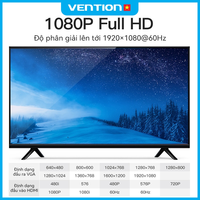 Bộ Chuyển Đổi HDMI Sang VGA Vention 1080P@60Hz, Có Âm Thanh Kết Nối Máy Tính, TV, Máy Chiếu, Xbox