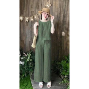 Bộ đũi nữ, đồ bộ nữ áo cổ tròn tay ngắn quần dài, chất đũi tơ xước mềm mát, nhiều size. quần trắng có lót