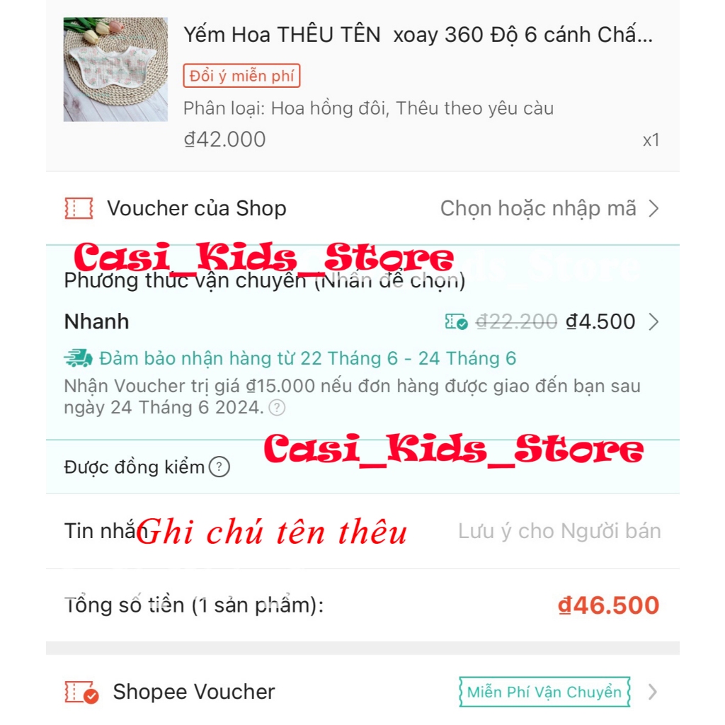 Yếm Hoa THÊU TÊN  xoay 360 Độ 6 cánh 5 lớp Chất Xô Muslin Mềm Mại Thấm Hút Tốt CaSi