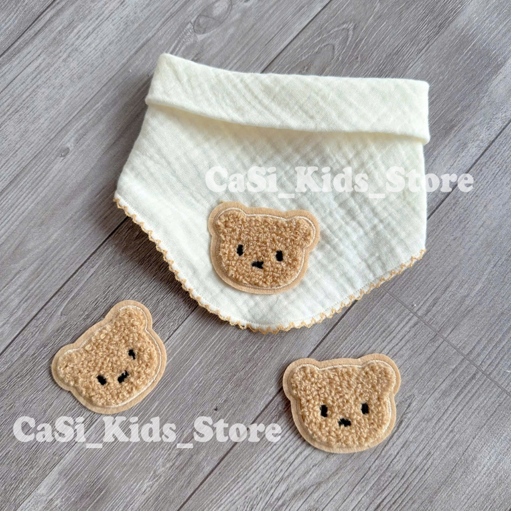 Khăn yếm xô tam giác Muslin 4 lớp cao cấp cho bé sơ sinh, bé trai, bé gái viền rore màu trắng CaSi