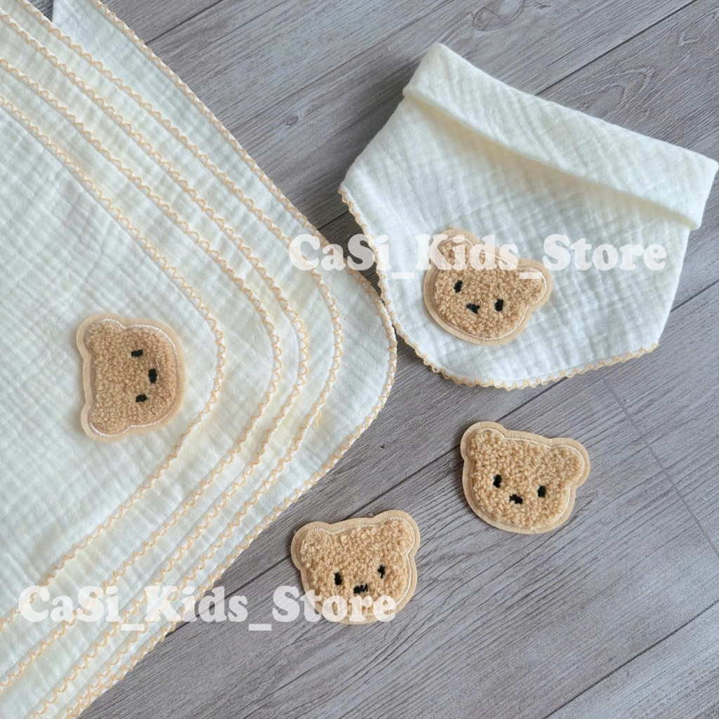 Khăn yếm xô tam giác Muslin 4 lớp cao cấp cho bé sơ sinh, bé trai, bé gái viền rore màu trắng CaSi