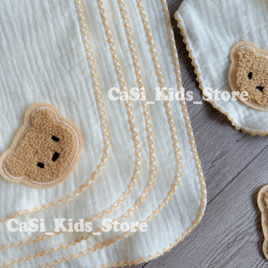 Khăn yếm xô tam giác Muslin 4 lớp cao cấp cho bé sơ sinh, bé trai, bé gái viền rore màu trắng CaSi