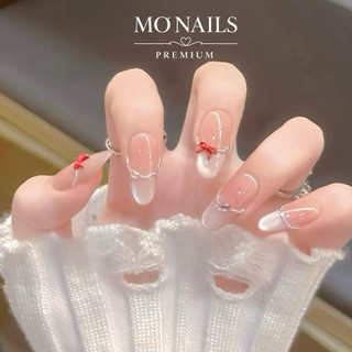 Nailbox Thiết Kế, Móng Úp, Móng Tay Giả Thạch Hồng Ombre Mắt Mèo Ánh Trăng Dây Bi Dễ Thương P24