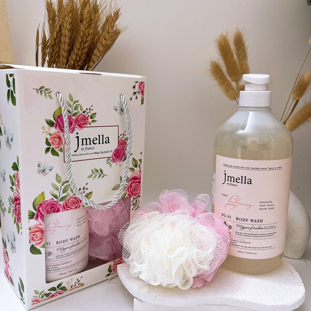 Set sữa tắm Jmella tặng kèm bông tắm và túi 500ml 1000ml