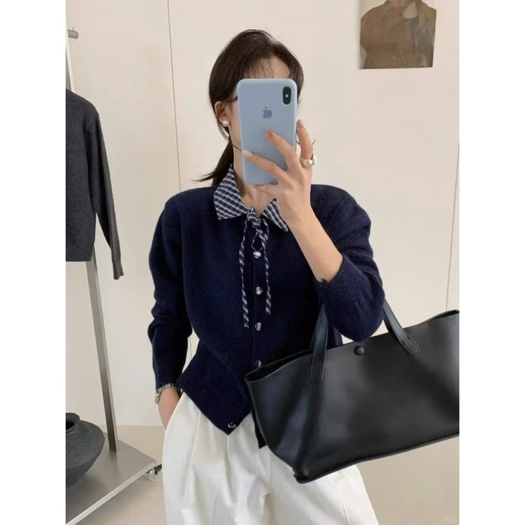 Áo len phối cổ sơ mi ke hàng QC 26991