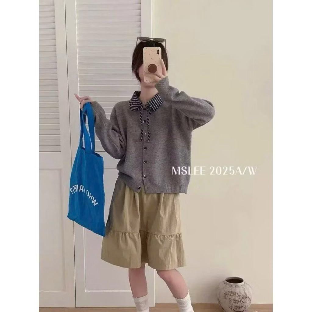 Áo len phối cổ sơ mi ke hàng QC 26991