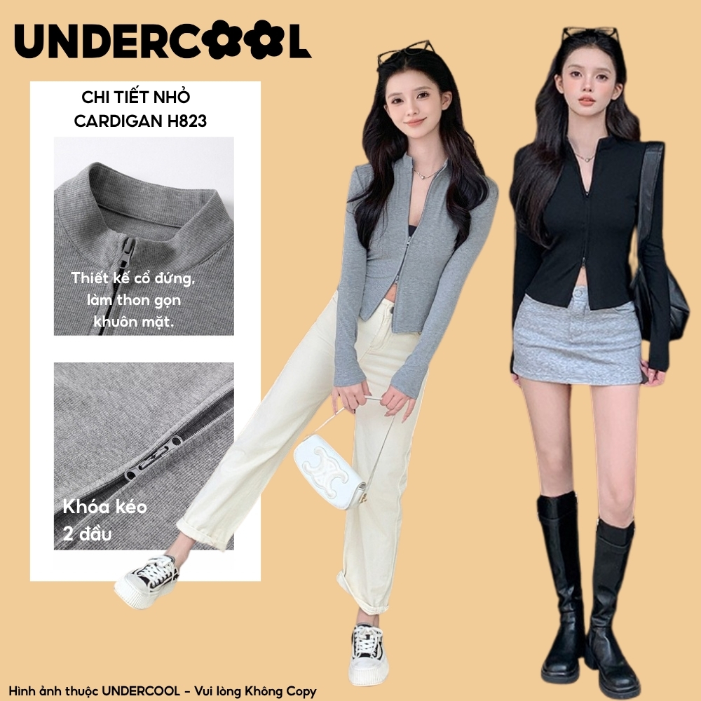 Áo khoác cardigan zip gân tăm ôm body croptop UNDERCOOL, áo khoác nữ cổ đứng khóa kéo 2 chiều ulzzang H823