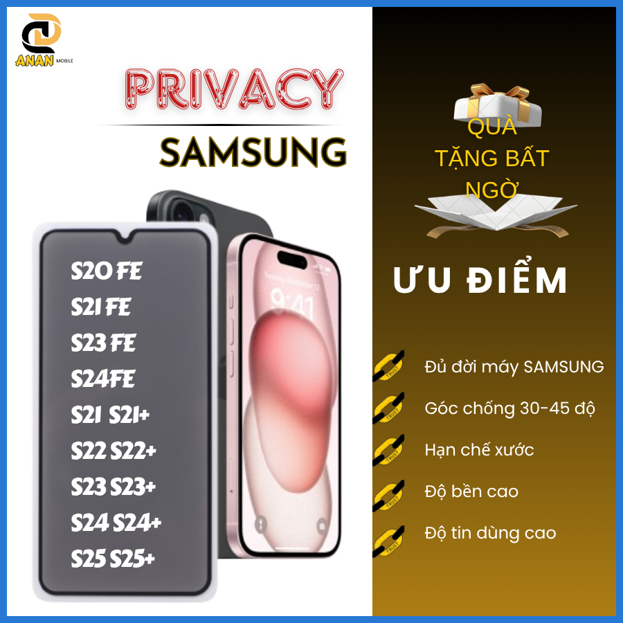 Cường lực Chống Nhìn Trộm Samsung S22 S22+ S23 S23+ S24 S24+ S25 S25+ S24ultra S25ultra mở khóa vân tay