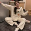 Bộ Đồ Ngủ Nữ Dài Tay Họa Tiết Gấu Chấm Bi (Cute Bear Wow) Dáng Rộng, Phong Cách Ulzzang Hàn Quốc