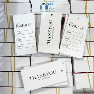 100 tag giấy, thẻ tag quần áo, mác quần áo in 2 mặt có đục lỗ - Kích thước 4.5 x 9cm