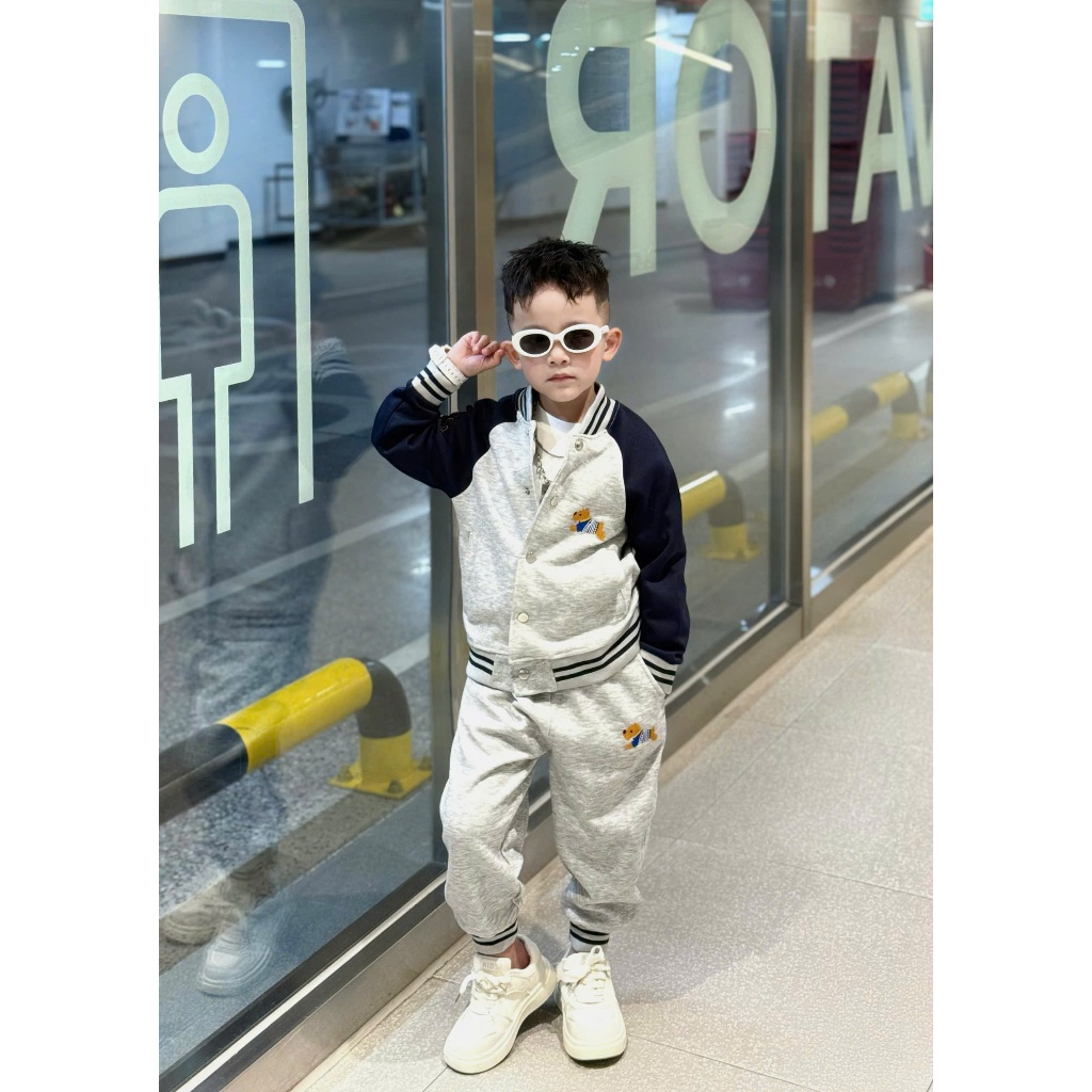 Bộ Nỉ Bé Trai Thêu Hình Trước Ngực Siêu Đẹp - Bộ Nỉ Bé Trai Áo Bomber Phối Màu Thêu Hình Cao Cấp