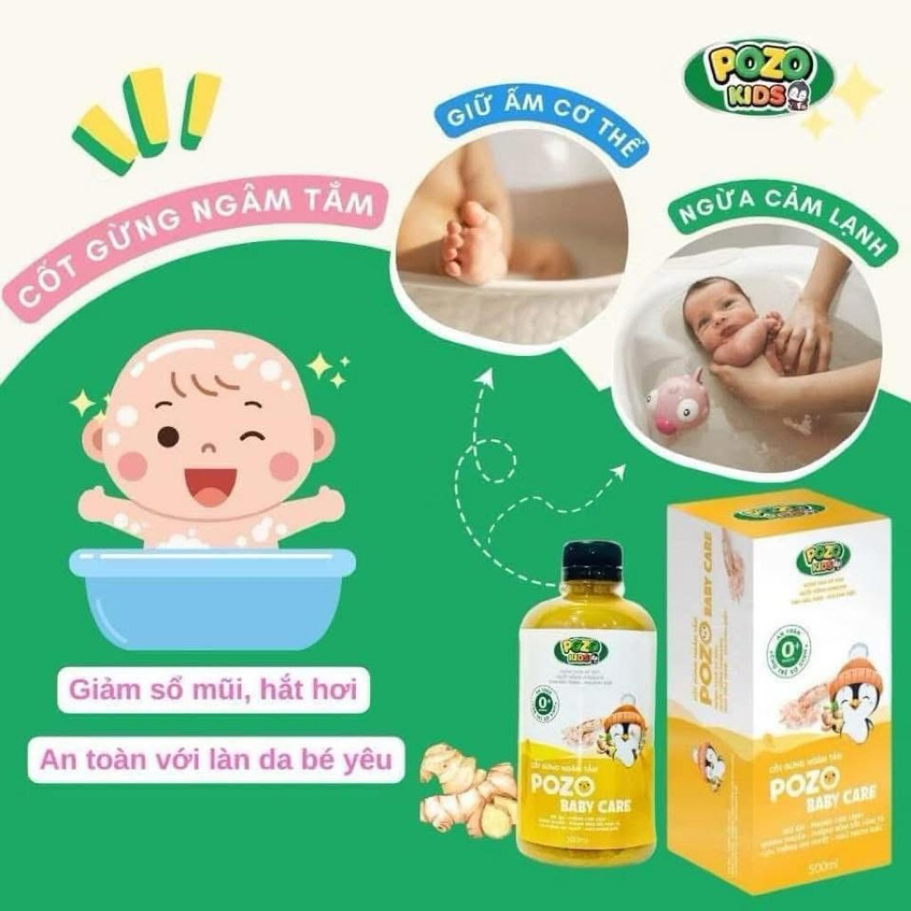 [HÀNG CTY + QUÀ] Nước Cốt Gừng Pozo Baby Care Không Bã Ngâm Chân, Tắm Cho Bé, Phòng Cảm Lạnh, Giảm Ho 500ml