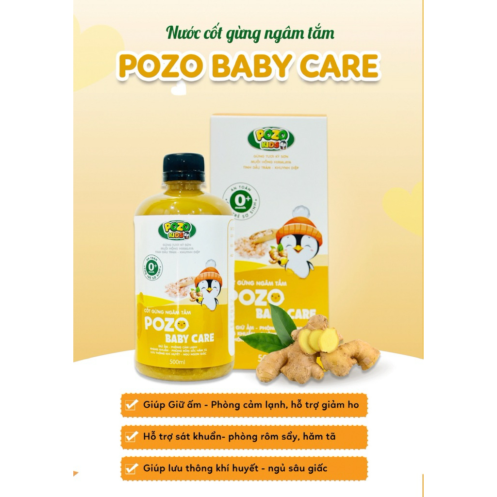 [HÀNG CTY + QUÀ] Nước Cốt Gừng Pozo Baby Care Không Bã Ngâm Chân, Tắm Cho Bé, Phòng Cảm Lạnh, Giảm Ho 500ml