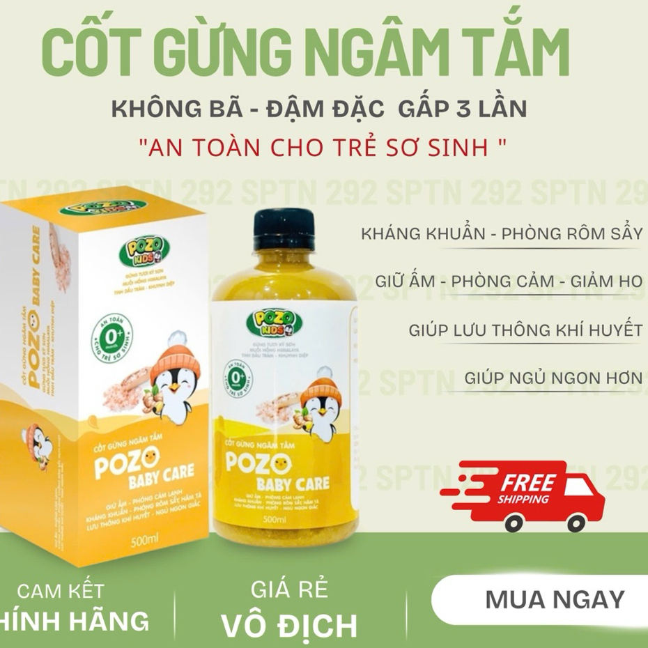 [HÀNG CTY + QUÀ] Nước Cốt Gừng Pozo Baby Care Không Bã Ngâm Chân, Tắm Cho Bé, Phòng Cảm Lạnh, Giảm Ho 500ml