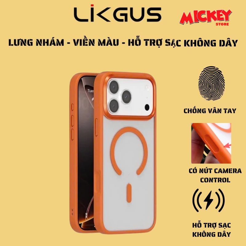 Ốp Likgus Magnetic MATE lưng nhám có nút camera Control cho IPhone 17Pro 17Promax 17 17Air