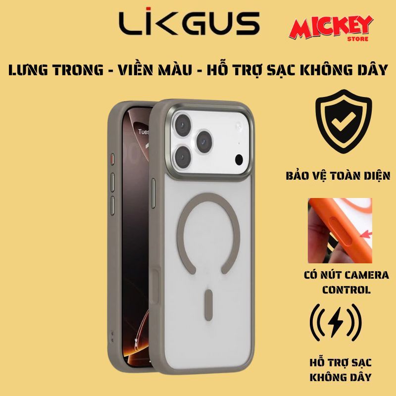 Ốp Likgus Magnetic có nút camera Control lưng trong viền màu cho IPhone 17Pro 17Promax