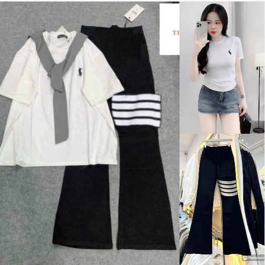 Sét áo thun from babytee in logo Ngựa (Ko kèm khăn) + Quần ống loe 4 sọc siêu cá tính fresize 38-55kg