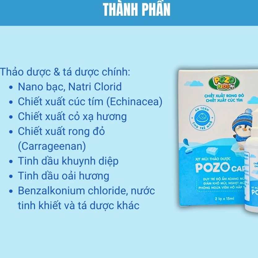 [HÀNG CTY + QUÀ] Xịt Mũi, Nhỏ Mũi Điều Hòa Cho Bé Và Người Lớn Pozocare, Xịt Mũi Rong Đỏ Pozo Giảm Ngạt Mũi, Sổ Mũi