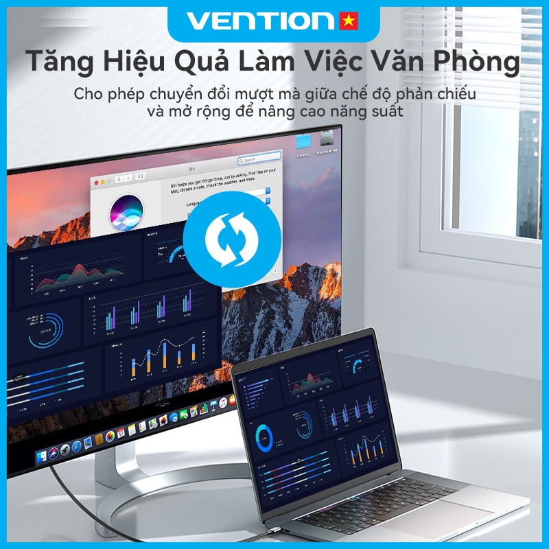 Cáp Chuyển Đổi USB-C Sang HDMI Vention Hỗ Trợ Phân Giải 4K@60Hz, Đầu Nối Mạ Vàng Truyền Tải Tốt