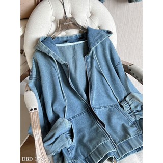 Áo Khoác Jean Có Mũ Thể Thao Kéo Khóa Form Rộng QCCC Cao Cấp