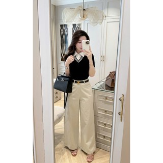 Áo Len Mongtoghi Ngắn Tay Phối Cổ Sơ Mi Trắng Basic QCCC Cao Cấp