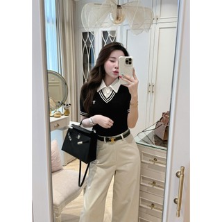 Áo Len Mongtoghi Ngắn Tay Phối Cổ Sơ Mi Trắng Basic QCCC Cao Cấp