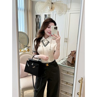 Áo Len Mongtoghi Ngắn Tay Phối Cổ Sơ Mi Trắng Basic QCCC Cao Cấp