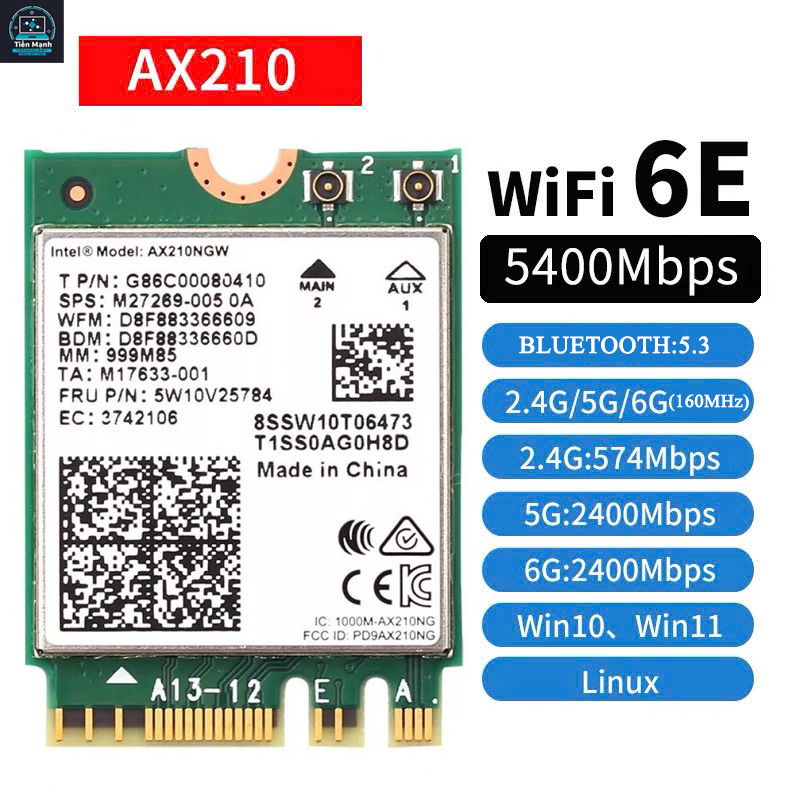 Card wifi Intel 6E AX 210 Chính Hãng 2.4/5/6GHz Bluetooh 5.3 Cho Laptop ...