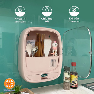 Hộp đựng đũa thìa dán tường 4 ngăn có nắp đậy Hokori Việt Nhật (MS:6788), Ống đũa có nắp treo tường