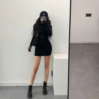 [V1.1081] Váy Body Ngắn Tay Dài Xỏ Ngón 2 Màu Chất Zip Co Dãn 4 Chiều Dày Dặn