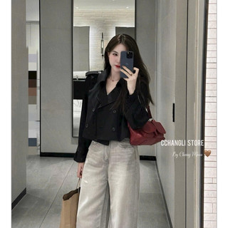 [A0.255] Áo Mangto Dáng Croptop Cổ Bẻ Hàng 2 Lớp Có Đệm Vai Chất Tuyết Gold Dày Dặn 3 Màu