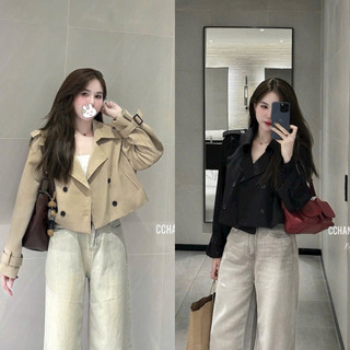 [A0.255] Áo Mangto Dáng Croptop Cổ Bẻ Hàng 2 Lớp Có Đệm Vai Chất Tuyết Gold Dày Dặn 3 Màu
