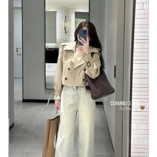 [A0.255] Áo Mangto Dáng Croptop Cổ Bẻ Hàng 2 Lớp Có Đệm Vai Chất Tuyết Gold Dày Dặn 3 Màu